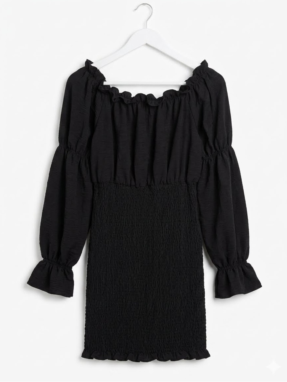 Luxxel Black Off-the-Shoulder Smocked Mini Dress